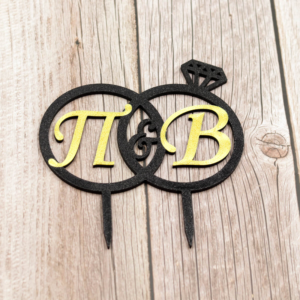 Διακοσμητικό τούρτας (cake topper) με μονογράμματα, 3D printed