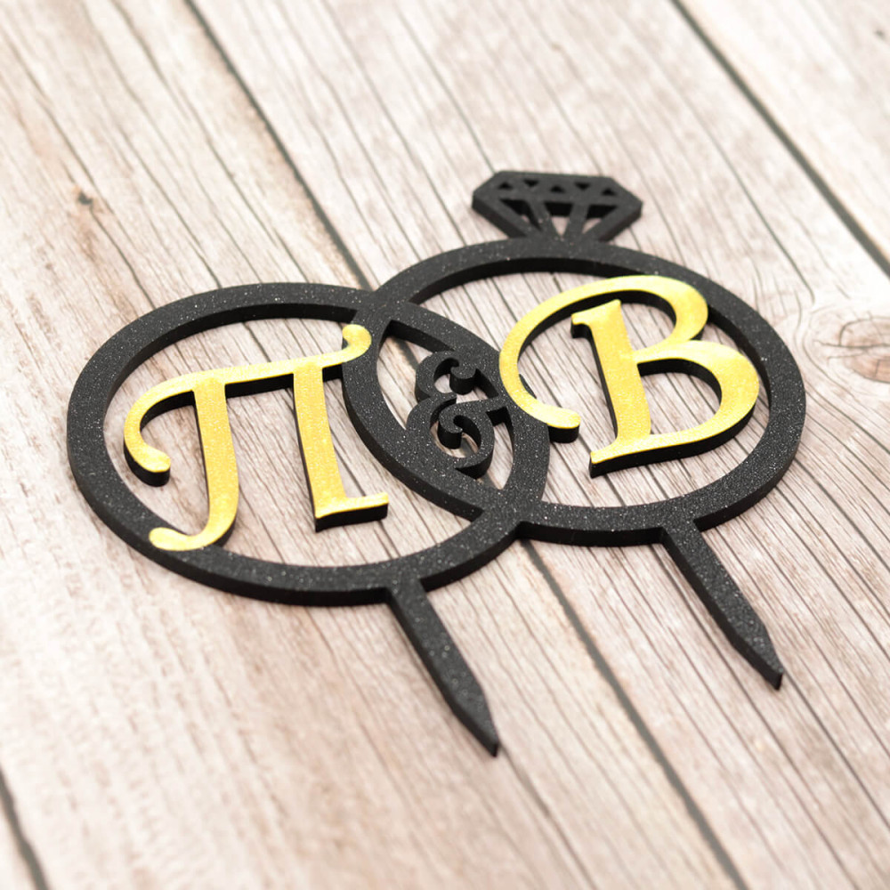 Διακοσμητικό τούρτας (cake topper) με μονογράμματα, 3D printed