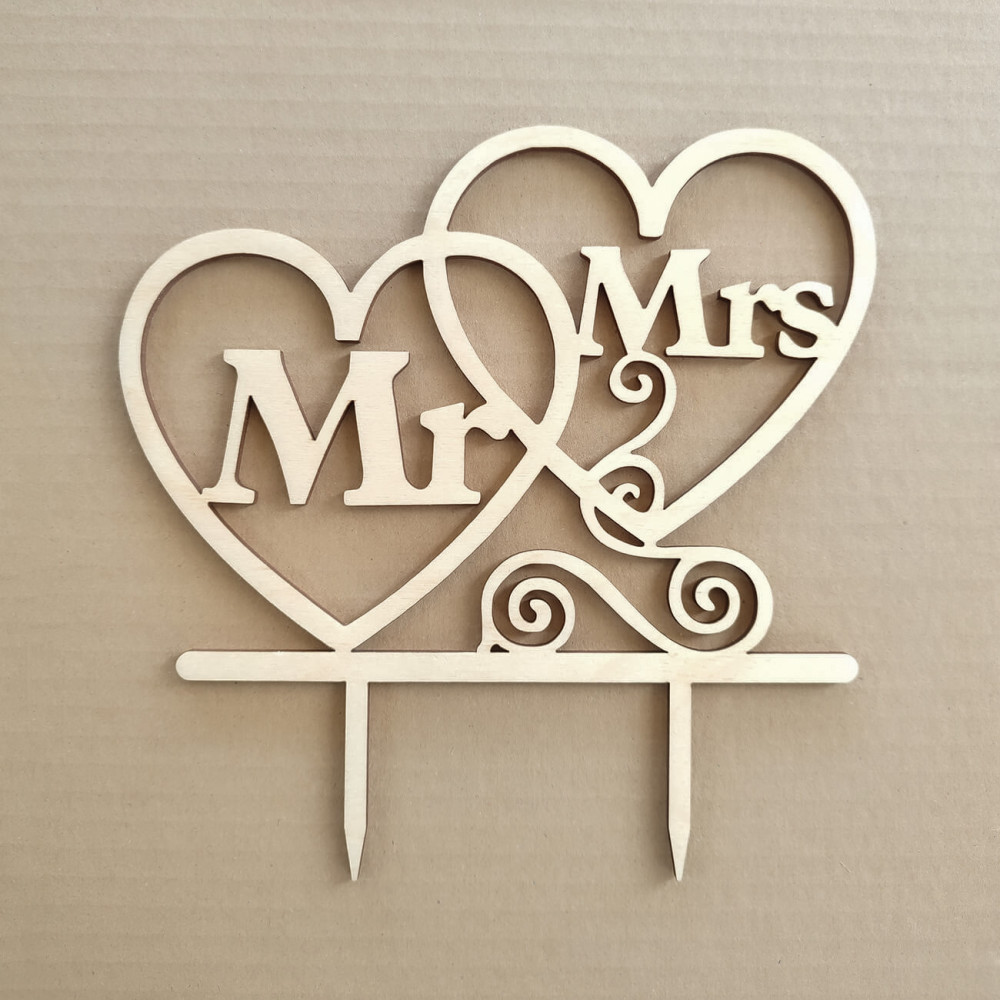 Διακοσμητικό τούρτας (Cake topper) καρδιές Mr and Mrs, 20 Χ 20