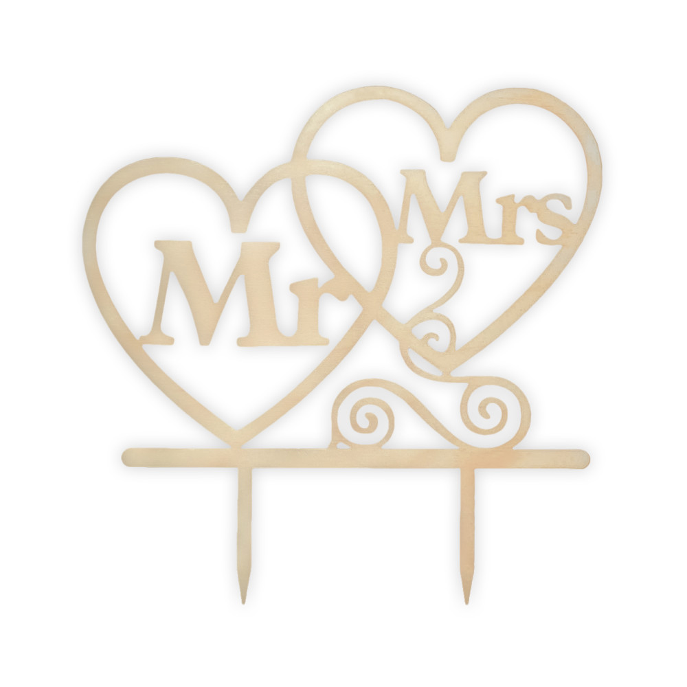 Διακοσμητικό τούρτας (Cake topper) καρδιές Mr and Mrs, 20 Χ 20