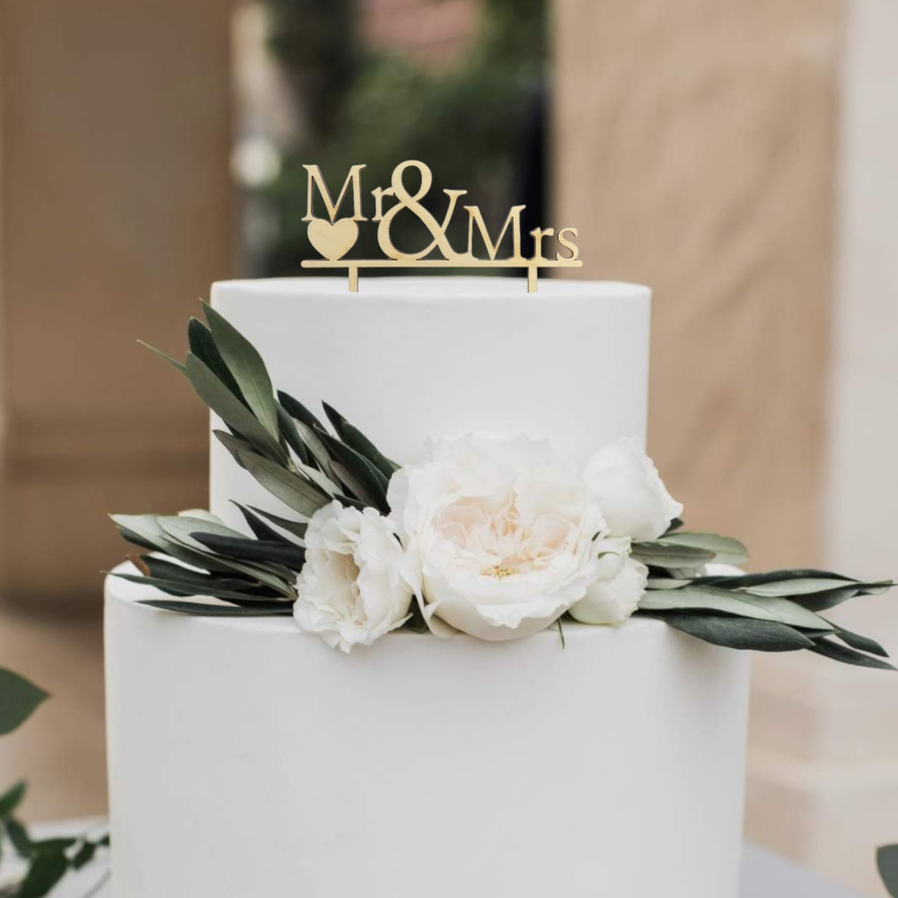 Διακοσμητικό τούρτας (Cake topper) οριζόντιο Mr and Mrs, 15,5 εκατοστά