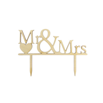 Διακοσμητικό τούρτας (Cake topper) οριζόντιο Mr and Mrs, 15,5 εκατοστά