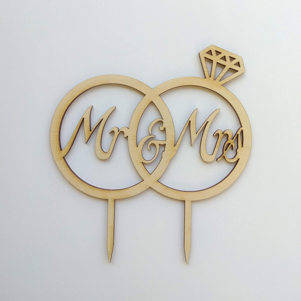 Διακοσμητικό τούρτας (Cake topper) δαχτυλίδια Mr and Mrs