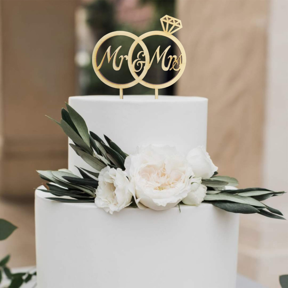 Διακοσμητικό τούρτας (Cake topper) δαχτυλίδια Mr and Mrs