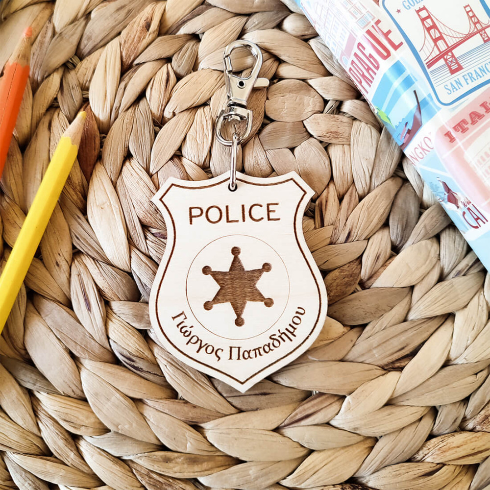 Ξύλινο ταμπελάκι σχολικής τσάντας Αστυνομία, Police