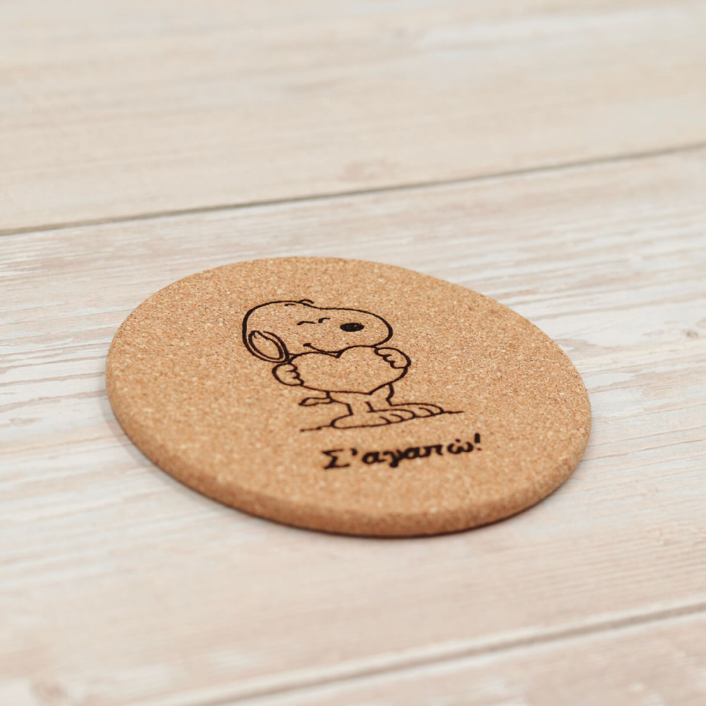 Σουβέρ φελλός, Snoopy με κείμενο